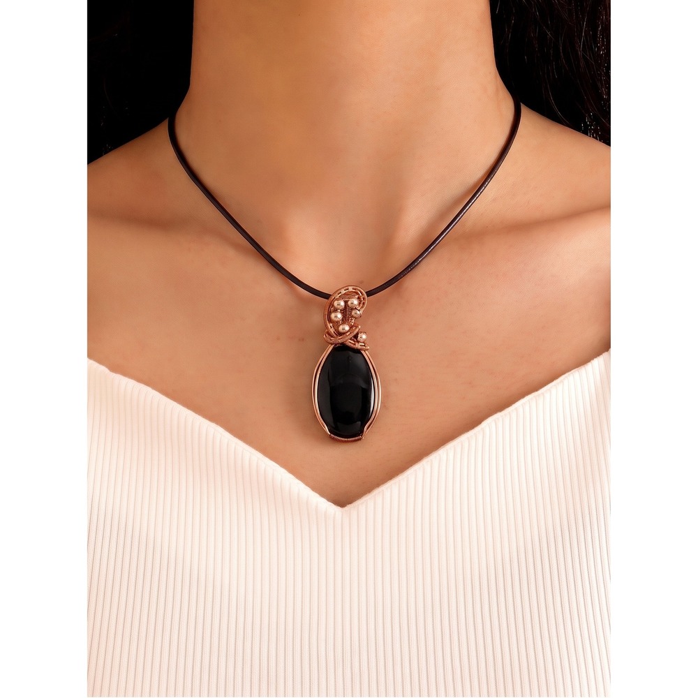 Handmade Pendant  Black Copper Wrapped Black Tourmaline Gemstone Necklace
